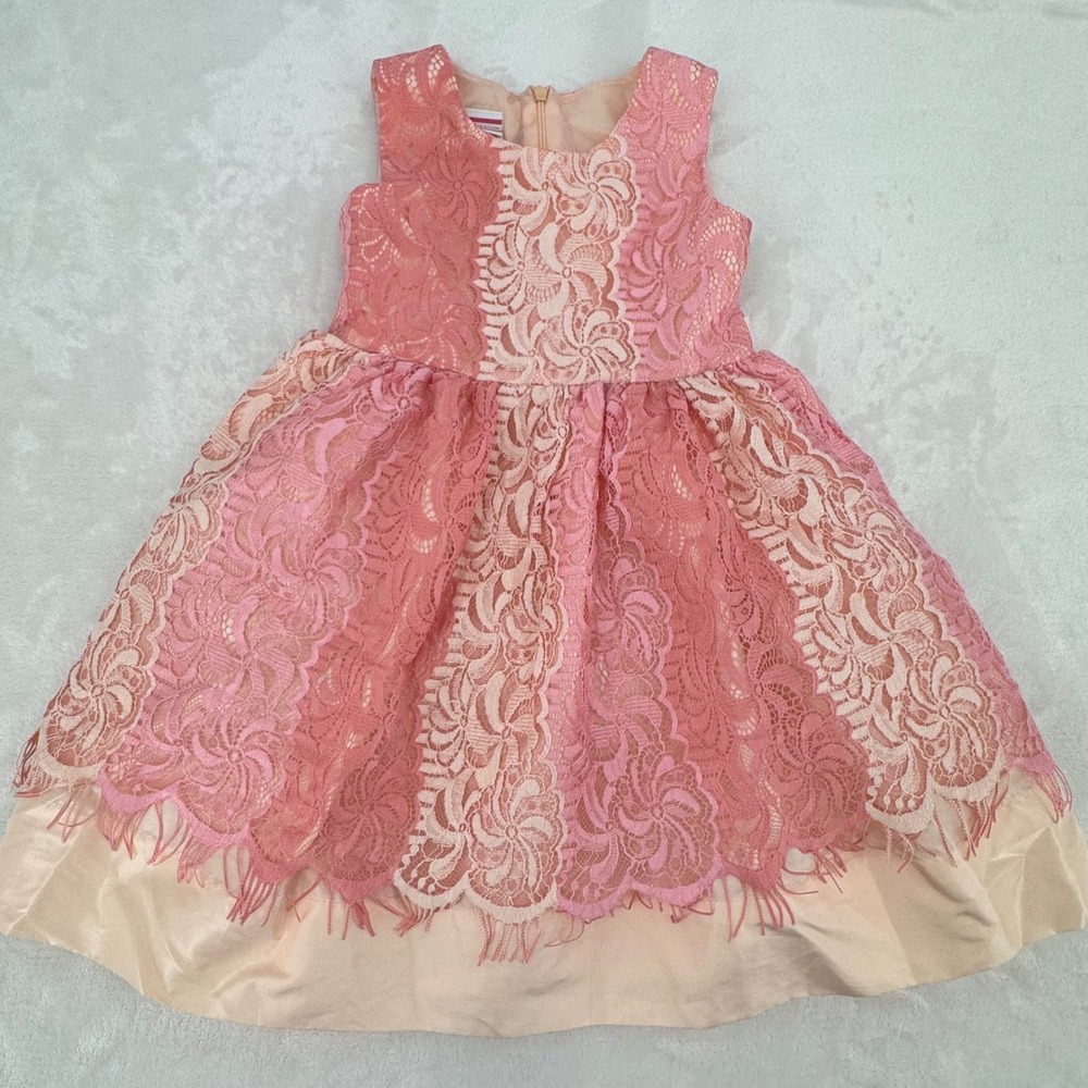 Rosenau Toddler Girls Pink Floral Lace Sleeveless Party Dress Size 4 Back Sash
